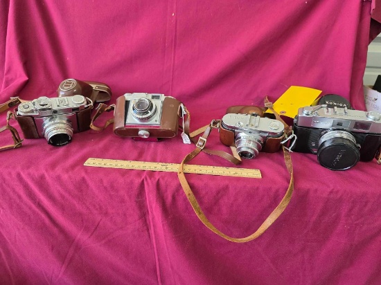 (4) Vintage Cameras Konica, Zeiss Ikon, Voigtlander, Wittnauer