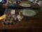 Pewter serving tray with pewter pieces