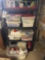 plastic shelf and loads of holiday decor and material