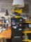 steel four drawer file cabinet, plane lamp and assorted electronics, tape, hardware.