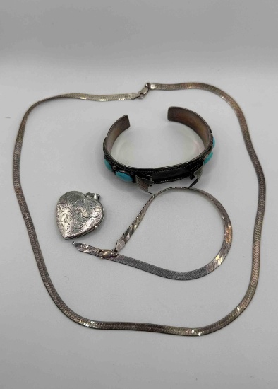Sterling Silver Watch Band, Necklace, Locket, Bracelet