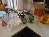 Silvercrest Basket, Green Glass Compote, Cake Stand, Covered Hen, Cookie Jar