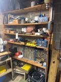 assorted hardware and tools contents on basement shelf