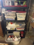 plastic shelf and loads of holiday decor and material