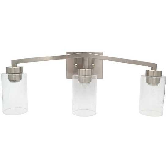 12-Mira - 3-Light Bathroom Vanity Light - Bright Satin Nickel and Textured Glass Shades Sconce