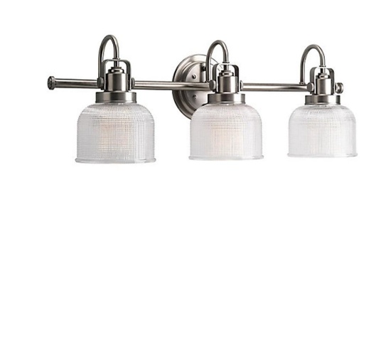 5- Rusnak - Brushed Nickel and Glass 3 Light Bathroom Vanity Light