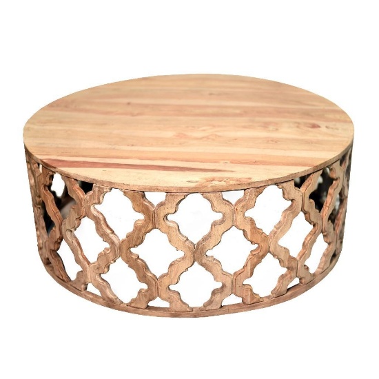 3-Sari  Natural Mid-Century Modern Solid Sheesham Wood, Round Coffee Table