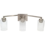 12-Mira - 3-Light Bathroom Vanity Light - Bright Satin Nickel and Textured Glass Shades Sconce