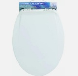 18-AquaPlumb CTS380W Elongated Plastic Toilet Seat with Cover Lid, White