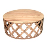 2-Sari  Natural Mid-Century Modern Solid Sheesham Wood, Round Coffee Table