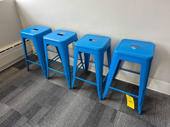 4 Blue Metal Stools