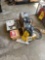 Assorted electric sanders, battery powered drill, wire brushes