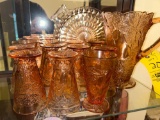 Indiana Glass Coral Sweet Pear pitcher w/ 11 cups