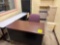 Metal desk, desk chair, chair, long work table, two drawer file cabinet, metal five drawer file