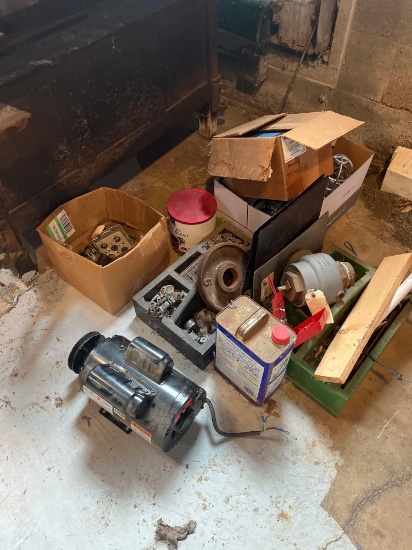 Assorted electrical fittings, electric motor, light guards, ect - boiler room