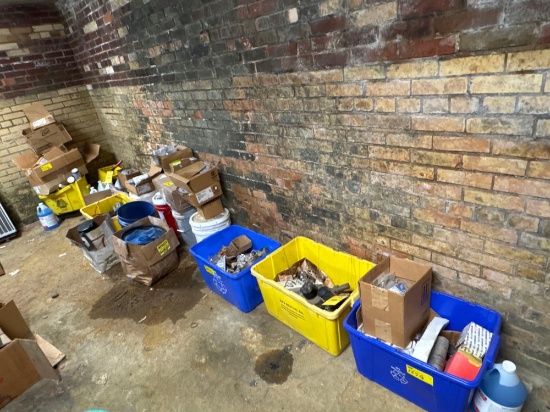 Assorted cleaning supplies, plumbing and electrical supplies - boiler room