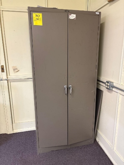 Metal storage locker, medicine ball - athletic office