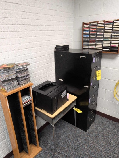 4 drawer file, CDs, rack and desk, room 1202