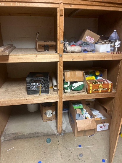 Contents of cabinet, basketballs, school items