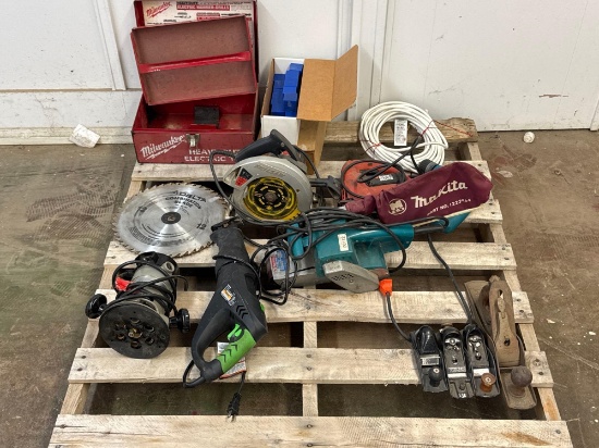pallet of power tools - wood planes
