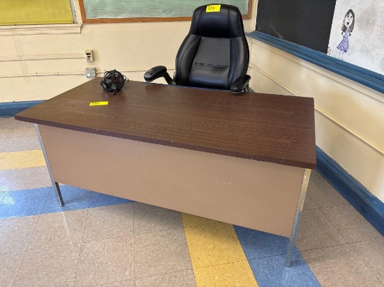 Metal Teacher Desk, Office Chair - Room 3409