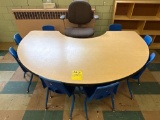 Youth half round activity table with 8 small chairs and one office chair, room 1103