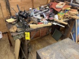 Wood Workbench and Contents / Shear, Vice, Woodworking Tools