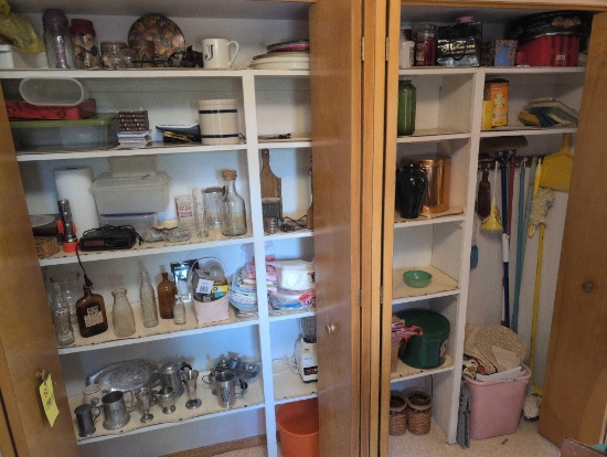 Contents of closet, pewter items, kitchen appliances, crock