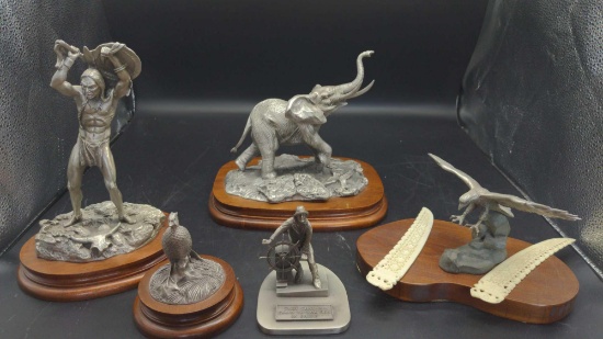 Lot of Five (5) pewter sculptures