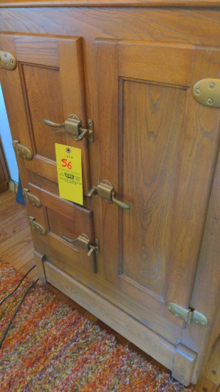 Early Oak ice box with wire shelves