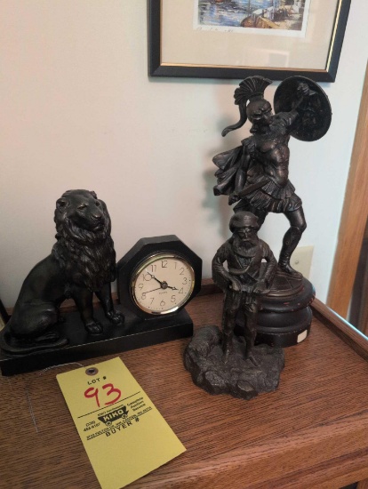 Pot metal lion clock and composite figures