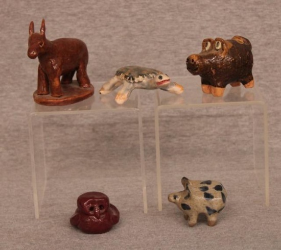 Group of 6 Handcrafted Folk Art Stoneware Animal Figurines