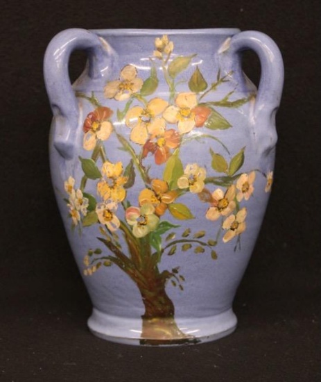 Hand-Painted Stoneware Vase with Floral Decoration