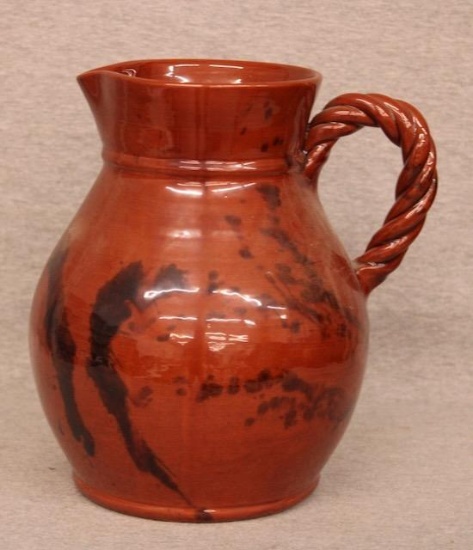 Redware Pitcher with Twisted Handle-8 1/2"