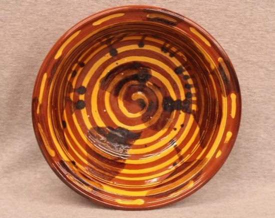 Contemporary Redware Bowl  Spiral Slip Decoration
