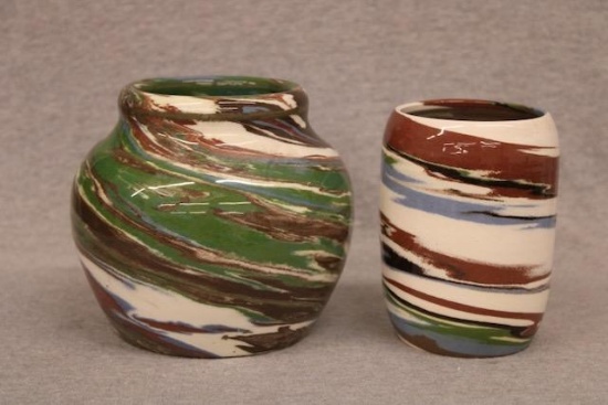 2-Desert Sands Swirl Glaze Art Pottery Vases