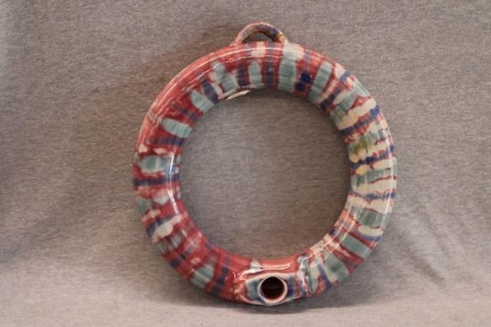 Ring Form Studio Pottery Vase with Drip Glaze