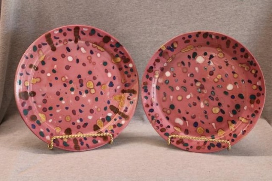 Studio Pottery Plates with Polychrome Spatter Glaze