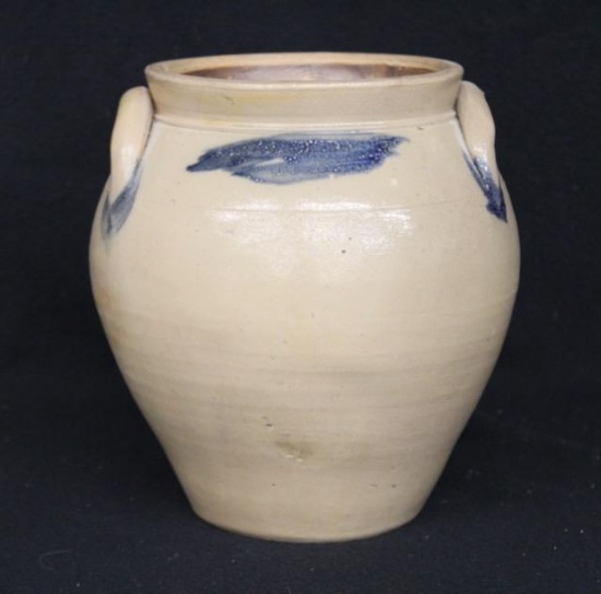 Stoneware Ovoid Jar with Cobalt Decor