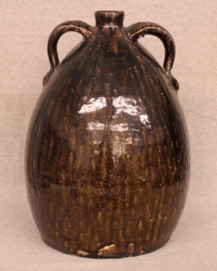 Southern Alkaline-Glazed Stoneware Jug with Double Handles