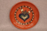 Contemporary Redware Plate  Folk Heart and Tulip Design
