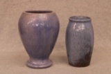2 Blue glazed vases