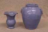 2 Redware vases with blue glazes