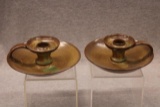 Redware green/brown glaze candlesticks