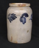 Stoneware Jar with Cobalt Floral Band