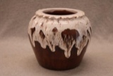 Signed Studio Pottery Jar with White Drip Glaze