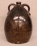 Southern Alkaline-Glazed Stoneware Jug with Double Handles