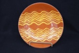 Contemporary Redware Plate with Slip-Trailed Wave Design