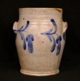 Decorated Stoneware Jar with Cobalt Floral Motif