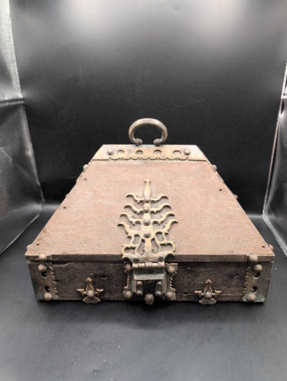 Early brass banded desk top chest